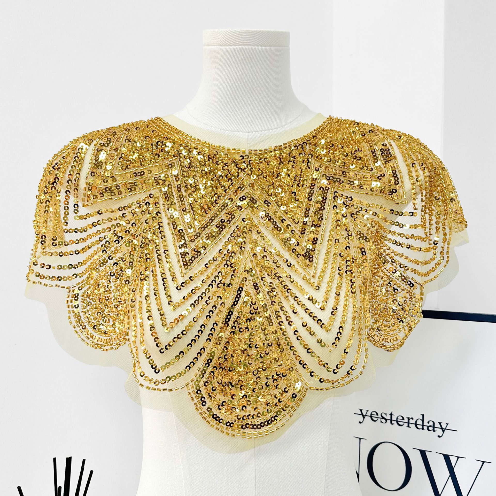 Vestido de noche con cuello frontal de sequillas vestido de espectáculo de ropa exterior de venta cruzada de Europa y América accesorios de ropa de cuello redondo de sequillas image 11