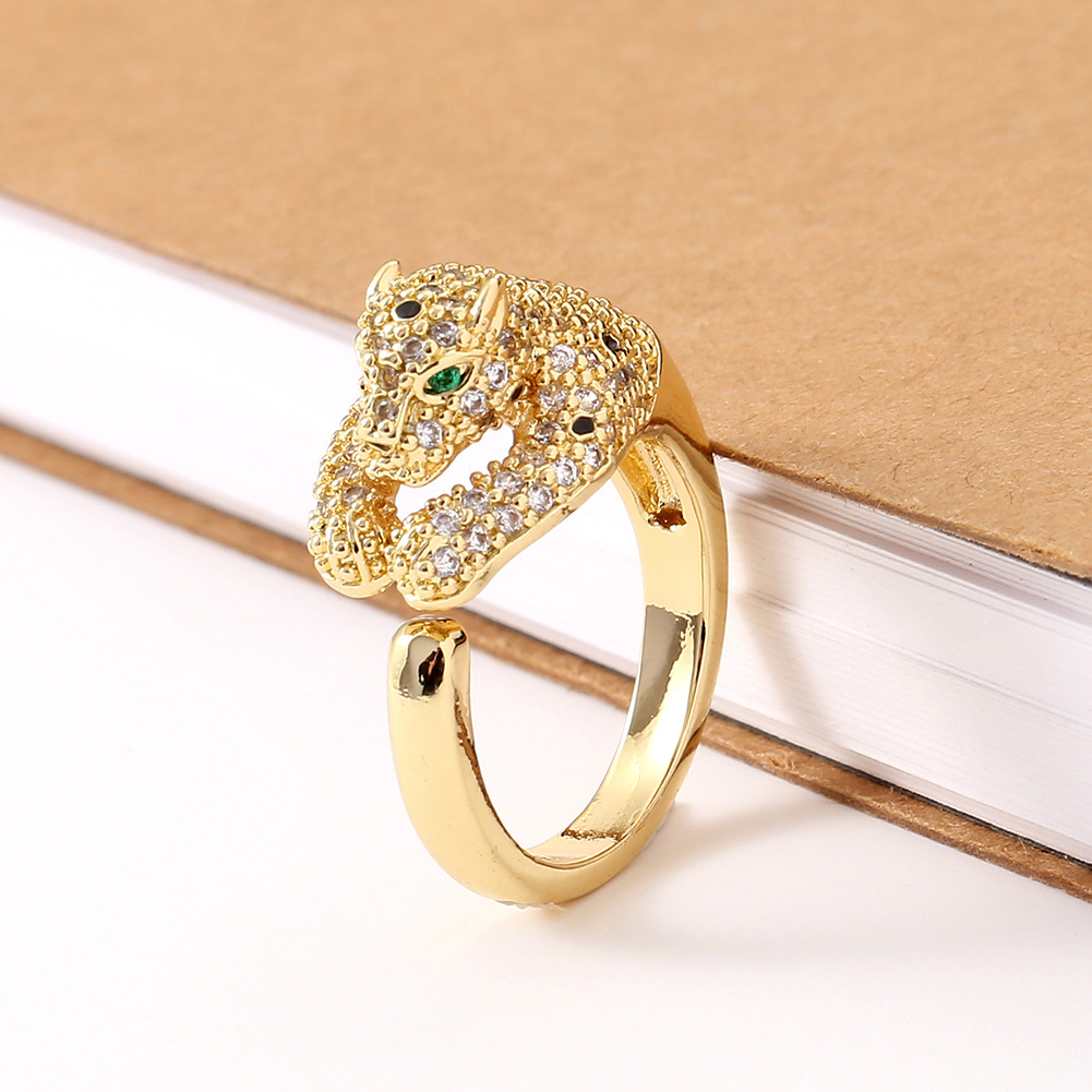 fashion copper gold-plated exaggerated leopard open tail ring