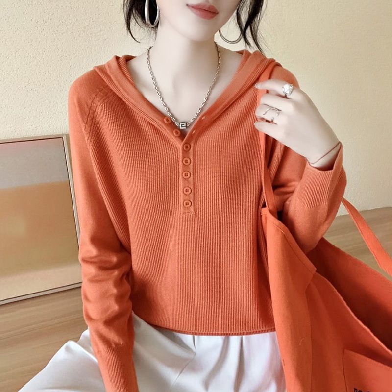【 Cashmere Family】 Maglione con cappuccio in lana da donna, felpa corta con cappuccio per mamme di mezza età, strato interno in maglia larga_voghion.com
