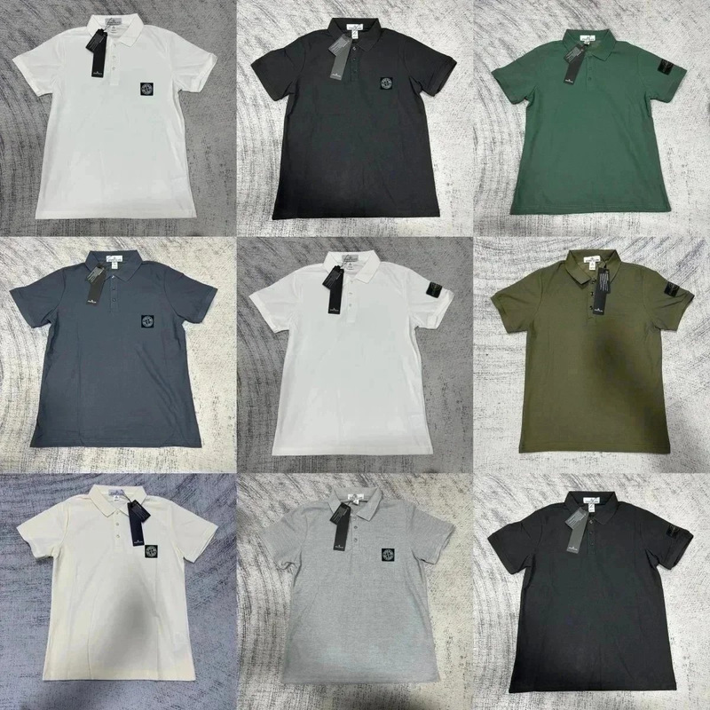 Cross-Border Stone Island Small Logo Compass Emblem Embroidery Vibe Street Style Women's Polo Men's Short-Sleeve T-Shirt