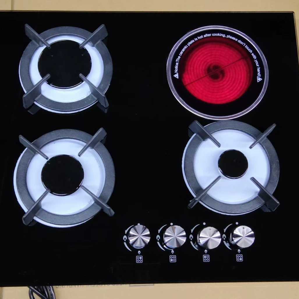 Электрическая керамическая плита с тремя газовыми конфорками, одной электрической конфоркой, четырьмя газовыми конфорками, встроенной газовой и электрической плитой двойного назначения для домашнего использования.
