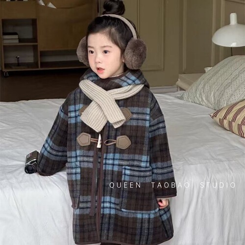 Women's Warm Fleece Hooded Plaid Winter Coat for Kids - New Baby Style Long-Sleeve Integrated Fleece Outerwear