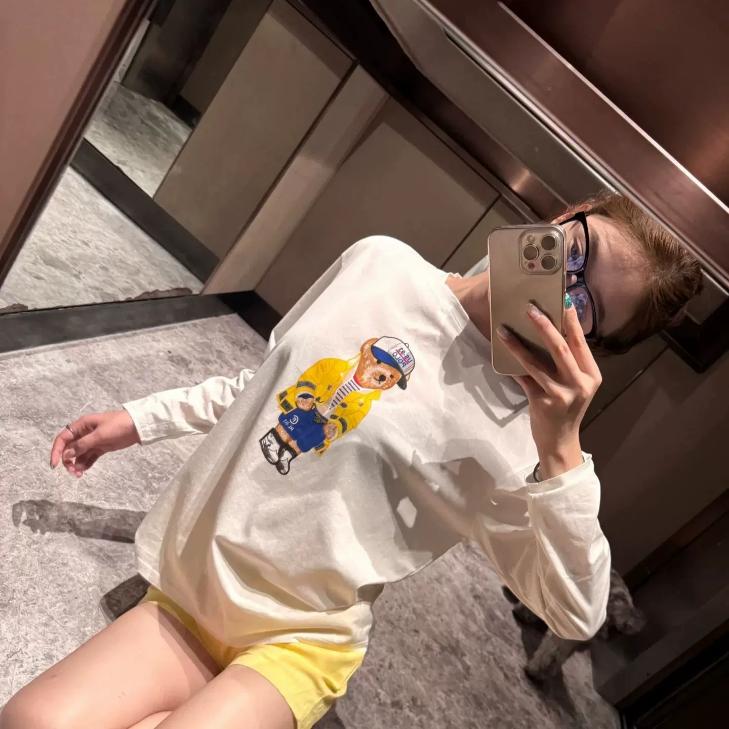 南油高品质RL小黄熊防晒套装防晒tee拉夫女孩多巴胺短裤显白显瘦