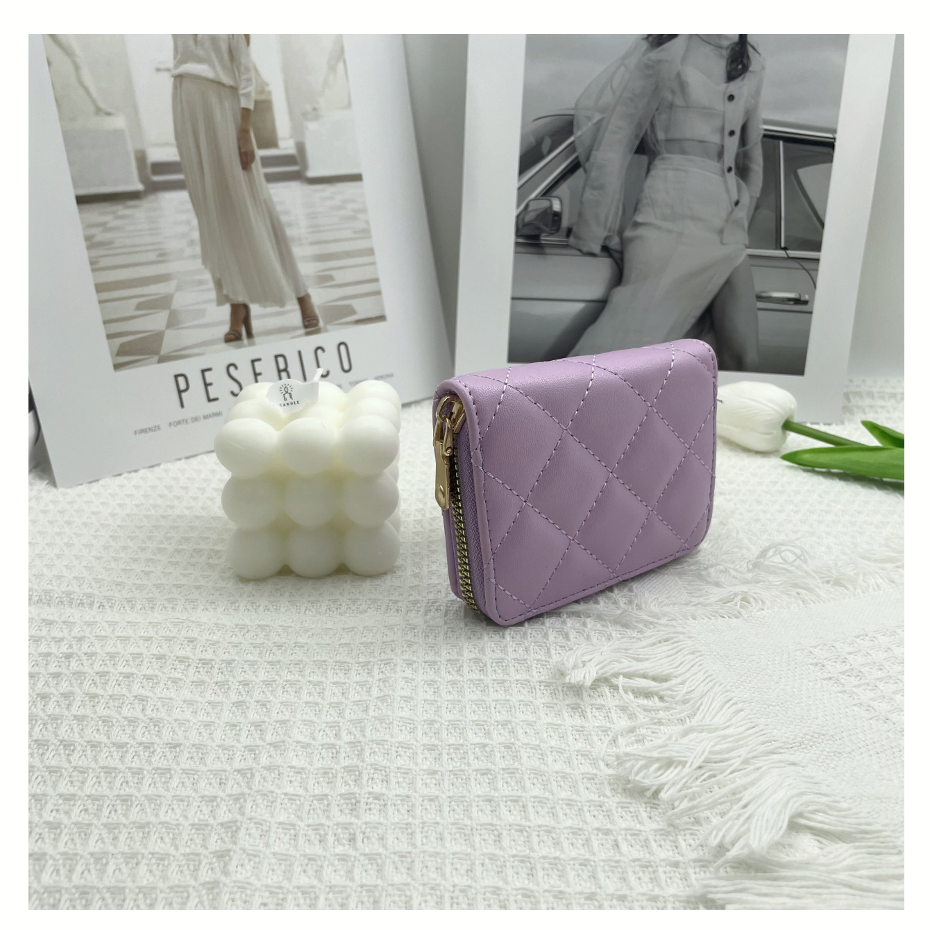 Tarjetero pequeño bordado con diseño rombo, funda protectora de tarjetas para mujer, monedero compacto con 9 ranuras, estilo 2022