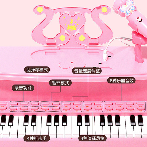 Children's Piano Toy Large Electronic Keyboard for Little Girls, Beginner Multifunctional with Microphone, Suitable for 3-Year-Old Babies, Gift