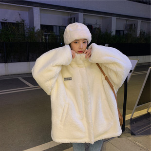 Spot 400g thickened large size large size zipper white lamb velvet jacket for women in autumn and winter clothes, cute