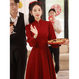 新款中式红色新娘敬酒服2026旗袍改良订婚聚会平时可穿礼服裙子