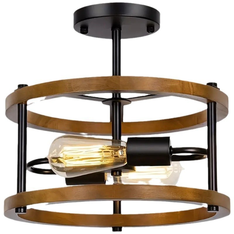 Amazon retro estilo industrial techo de madera maciza personalidad creativa sala de estar dormitorio pasillo luz de techo protector de ojos