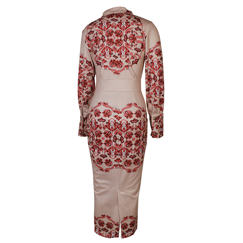 Women's Printed Stand Collar Dress With Long Sleeves For Women_voghion.com