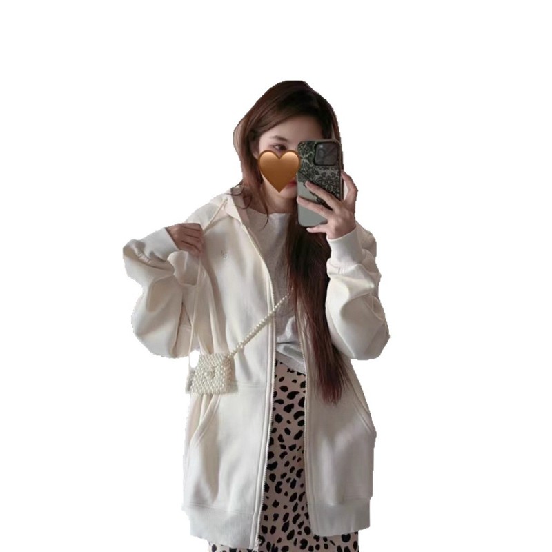 AL0宽松外套女2025新款春秋灰色加绒连帽开衫卫衣休闲百搭运动瑜|undefined