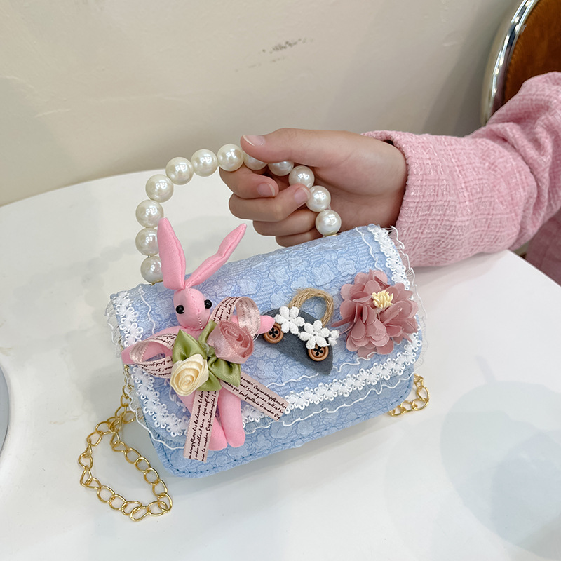 2023 nuevos niños de algodón y lino monedero niñas de viaje de compras elegante bolsa de mensajero de dibujos animados conejito bolsa de hombro