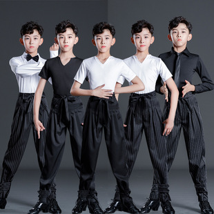 Boys' Latin Dance Performance Outfit Children's Standard Costume Men's Practice Outfit Children's Training Dance Pants Short Sleeve
