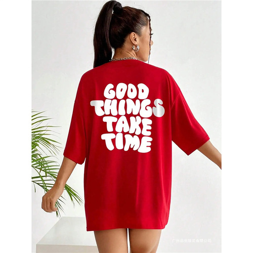Ocode Cotton TGood Things Take Time Art Letter T-Shirts Women Fashion