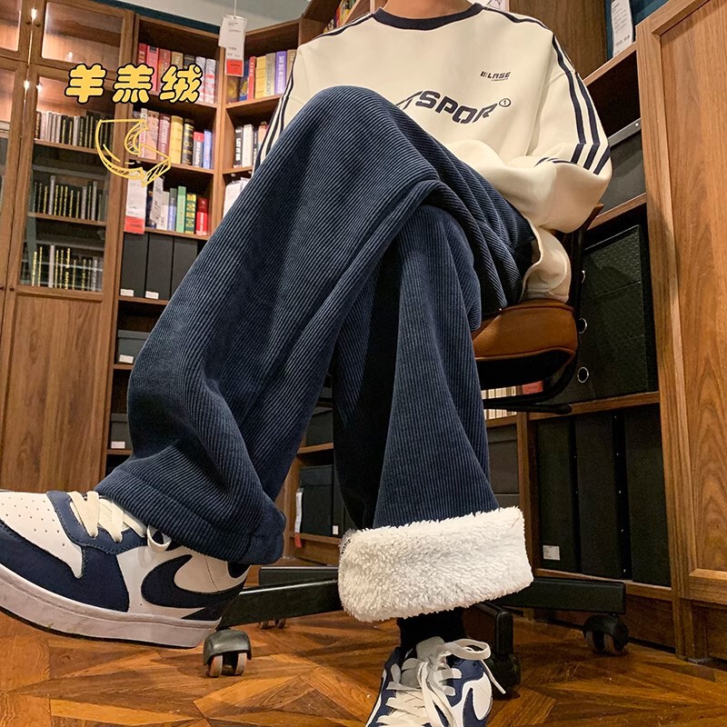American Corduroy Sweatpants Men's Winter fleece-lined Thickened Cold-proof Cotton Pants Loose Heavy Cashmere Casual Trendy Pants