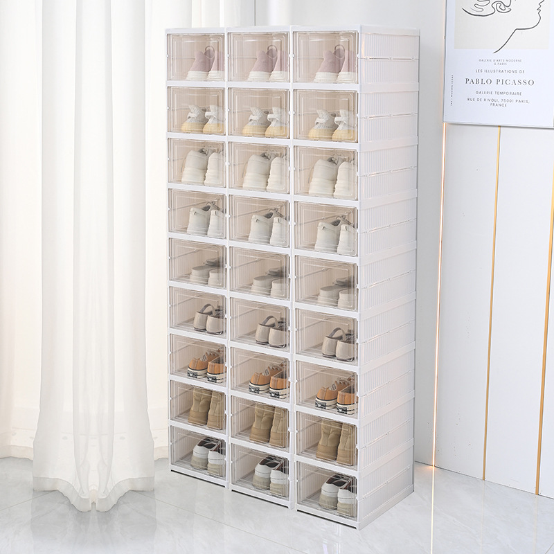 Caja de zapatos plegable sin instalación, caja de almacenamiento de zapatero de una pieza engrosada, armario de zapatos simple a prueba de polvo de plástico, armario de zapatos transparente de pared