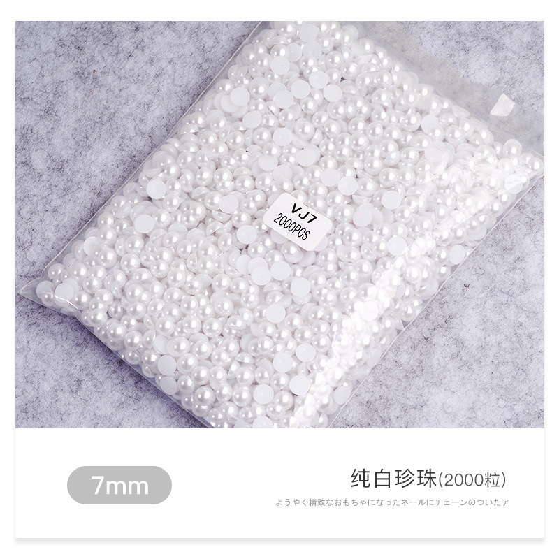 Venta al por mayor blanco beige tamaño semicírculo perla tridimensional paquete DIY hecho a mano uñas joyas de perlas planas