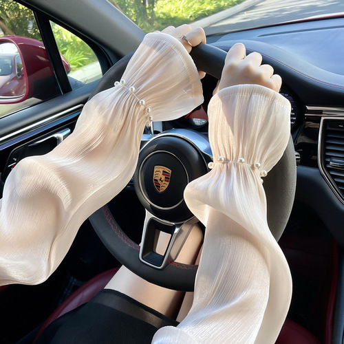 Lace sun protection sleeves for summer outdoor driving and riding large size sun protection ice sleeves loose sleeves ice silk pearl arm guards
