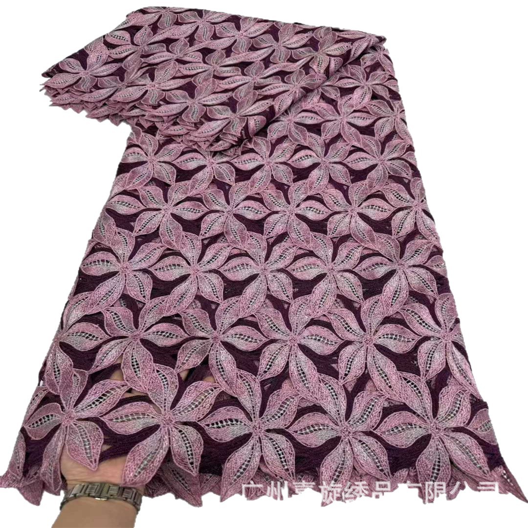 5 yardas bicolor gancho flower soluble en agua poliéster brillante bordado tela hueco vestido escenario cheongsam bordado tela encaje
