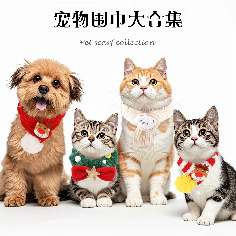 Сводка рождественские наряды кошачий шарф милый кошачий украшение домашних животных нагрудник осень зима домашнее животное шерстяной шарф