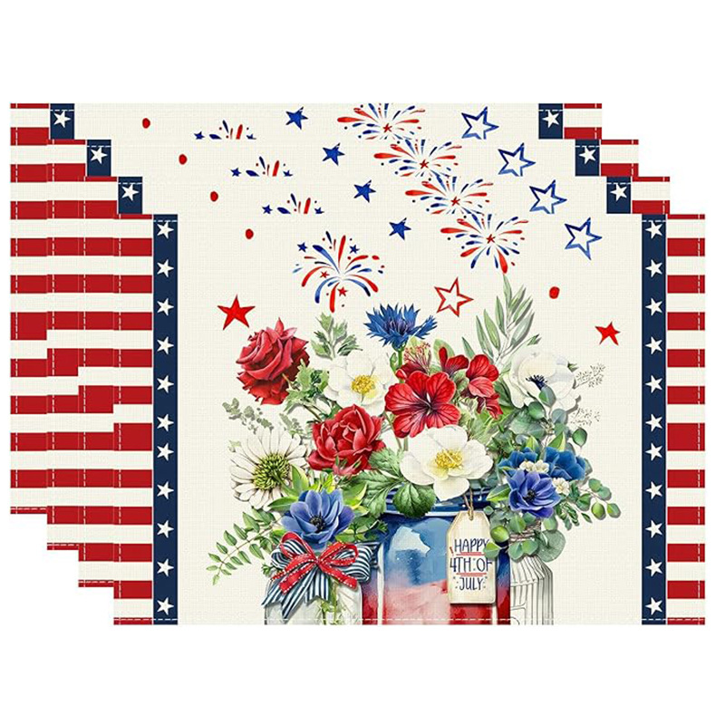 Transfronterizos lino almohadilla de mesa Aliexpress TEMU Amazon almohadilla de mesa cuadrada búfalo rojo almohadilla de Navidad Día de la Independencia