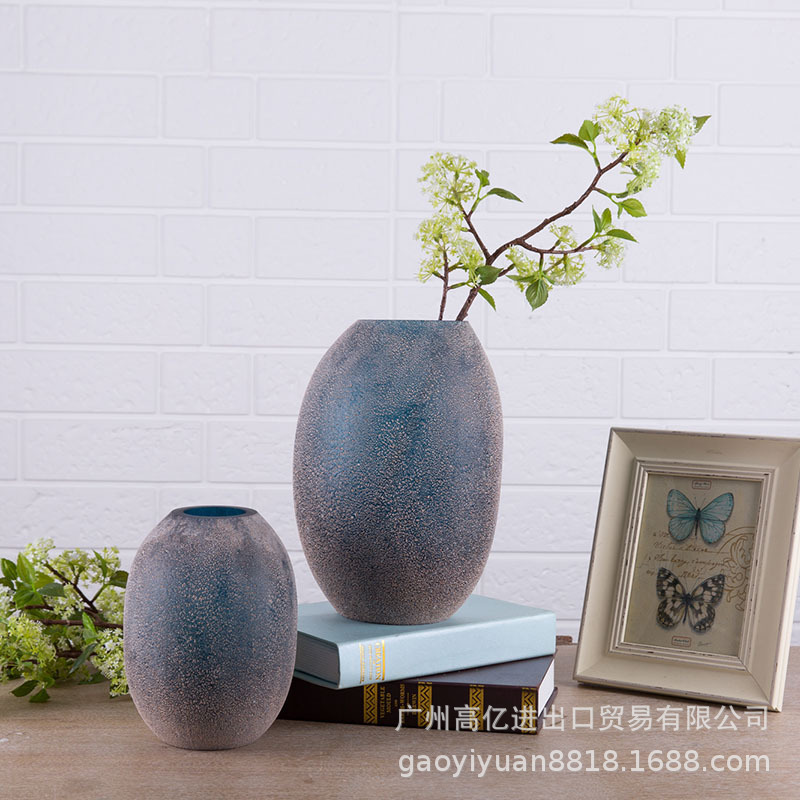 Vintage old stoneware handmade floor vase two-piece set Garden Villa decoration crafts flower pot jar