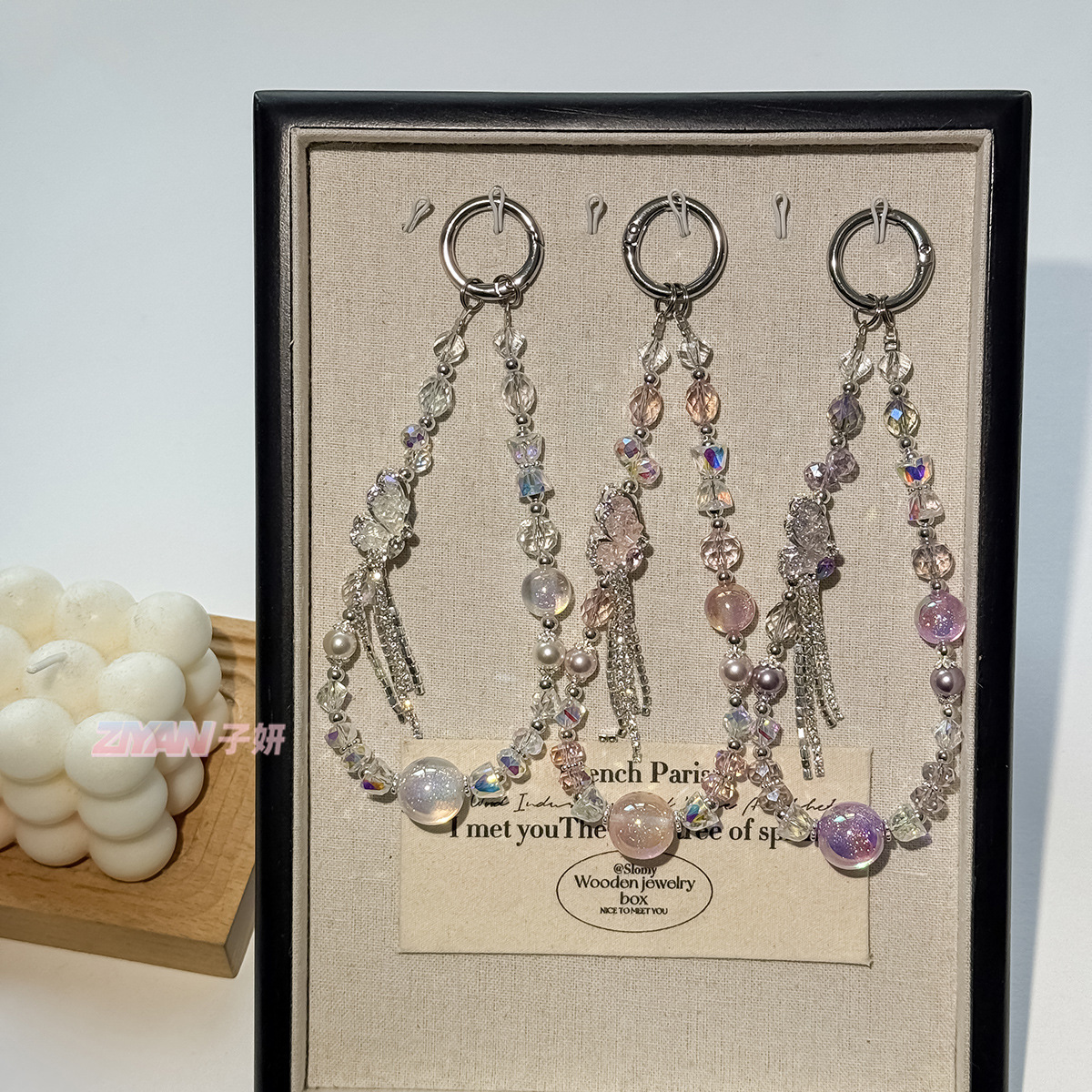 Light Luxury Guohua Pearl Alloy Half Butterfly Tassel Mobile Phone Chain Crystal Keychain Decorative Chain Bag Pendant