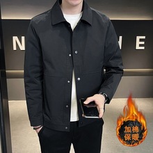 秋冬季加棉保暖翻领夹克男休闲修身新款外套潮流百搭简约帅气外套