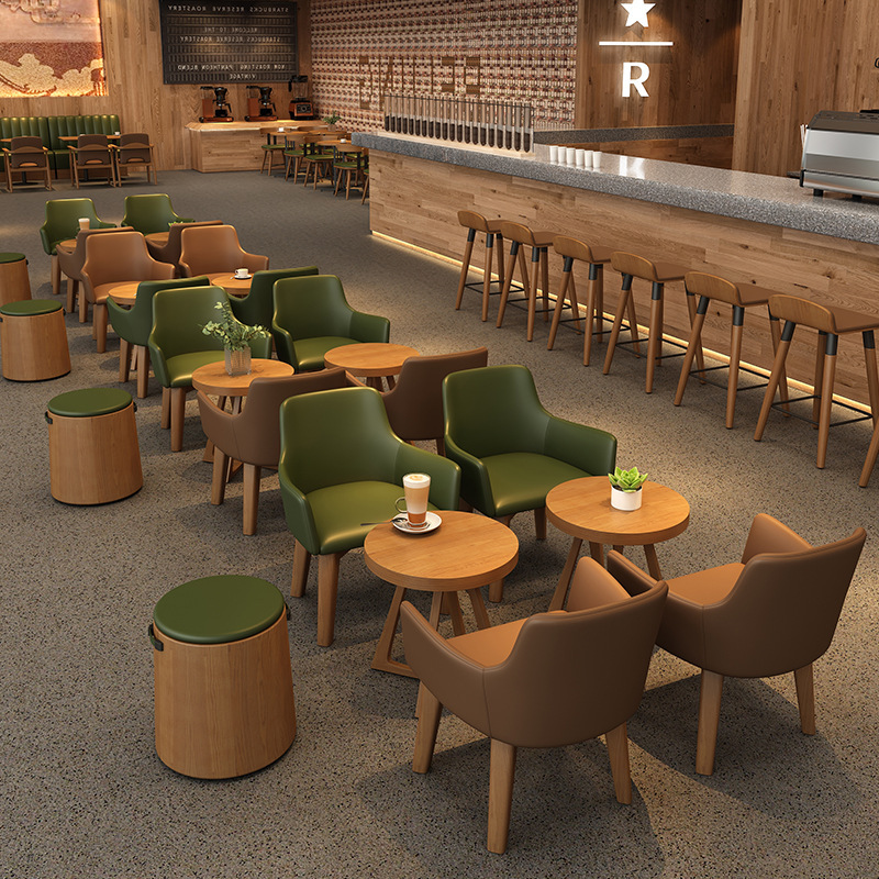 Retro Cafe Milk Tea Shop Table and Chair Set, Lounge Bar, Book Bar, Tables and Stools, Dining Furniture, Booth Seating