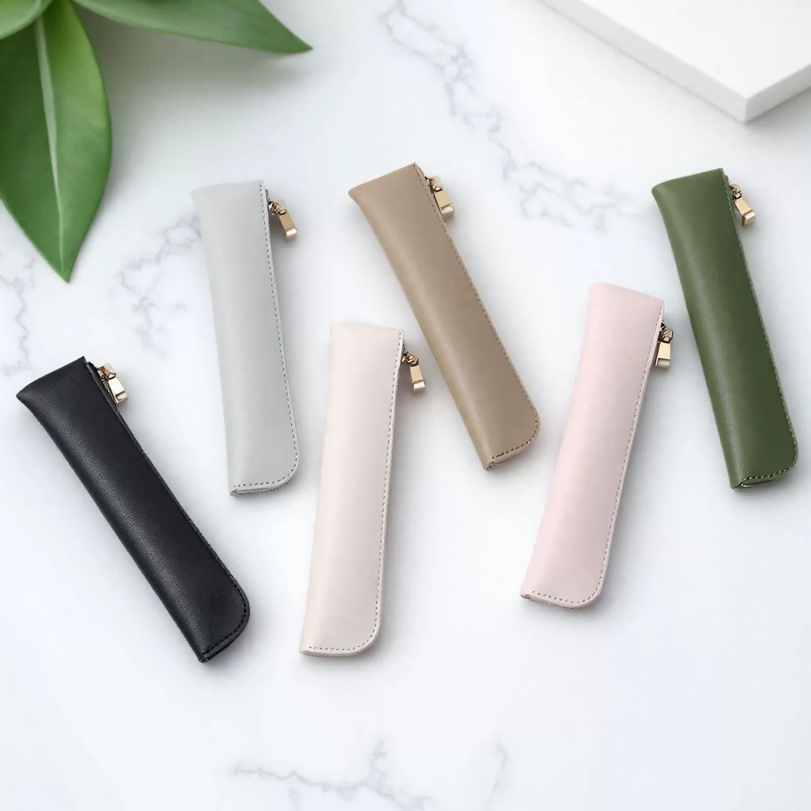 Простой дизайн утолщенная кожаная сумка-ручка креативный дизайн с металлической молнией канцелярская коробка с печатью логотипа студенческая канцелярская сумка