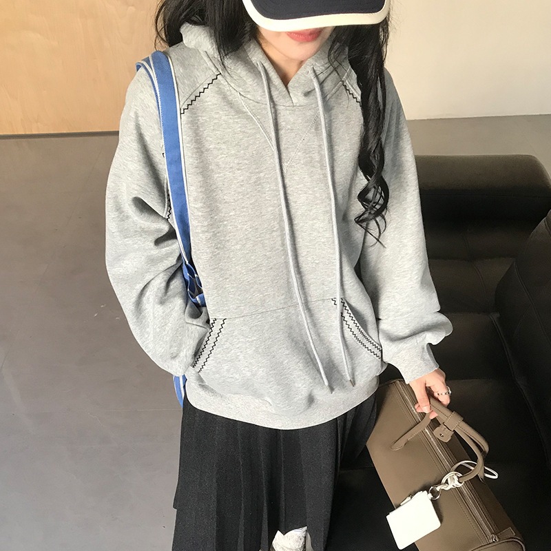 现货2026秋季韩系新款百搭显瘦休闲简约连帽套头卫衣宽松外套女