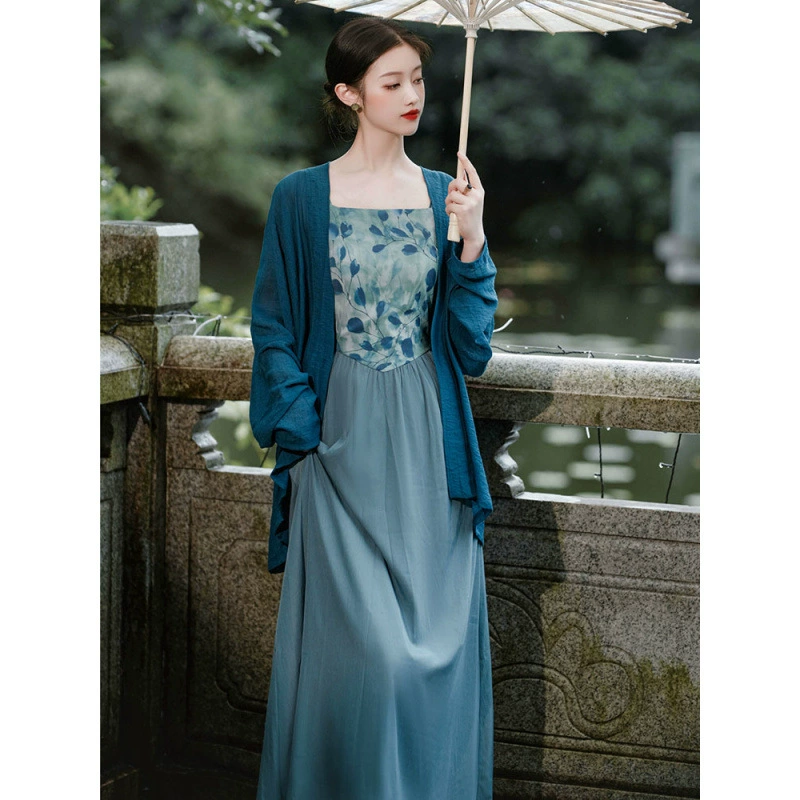 Новый китайский стиль ханьфу с элементами хань, подходящий для работы, повседневная одежда династии Сун, сказочный и элегантный комплект из двух предметов в древнем стиле.