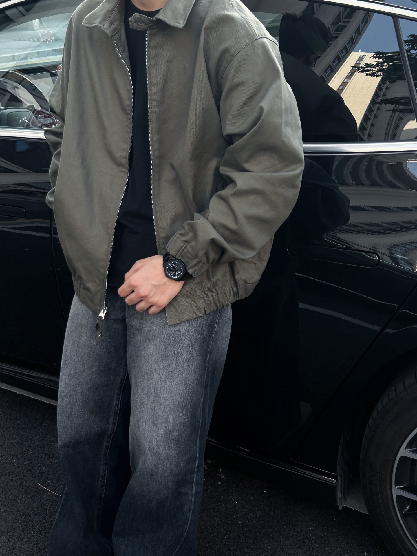 軍緑cleanfitジャケット男性モデル春秋スーツファッションブランド高級感カジュアルパイロット上着