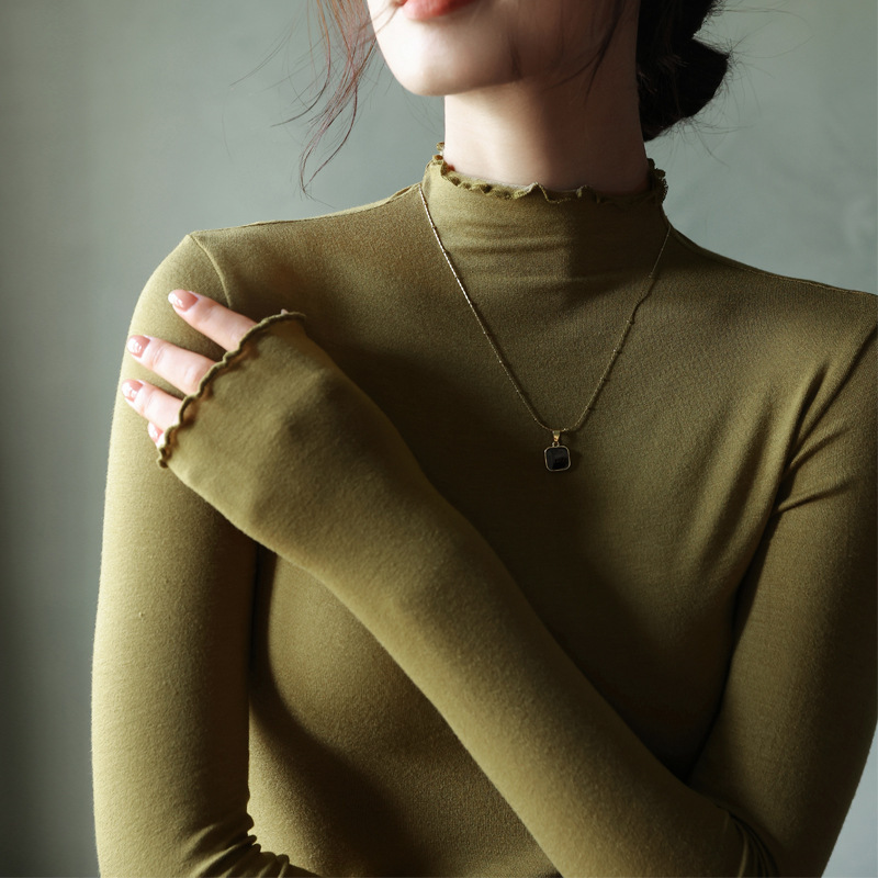 [Protein Base Layer] Modal Half Turtleneck Fungus Hem Bottoming Shirt for Women in Autumn and Winter with Long-Sleeved Top