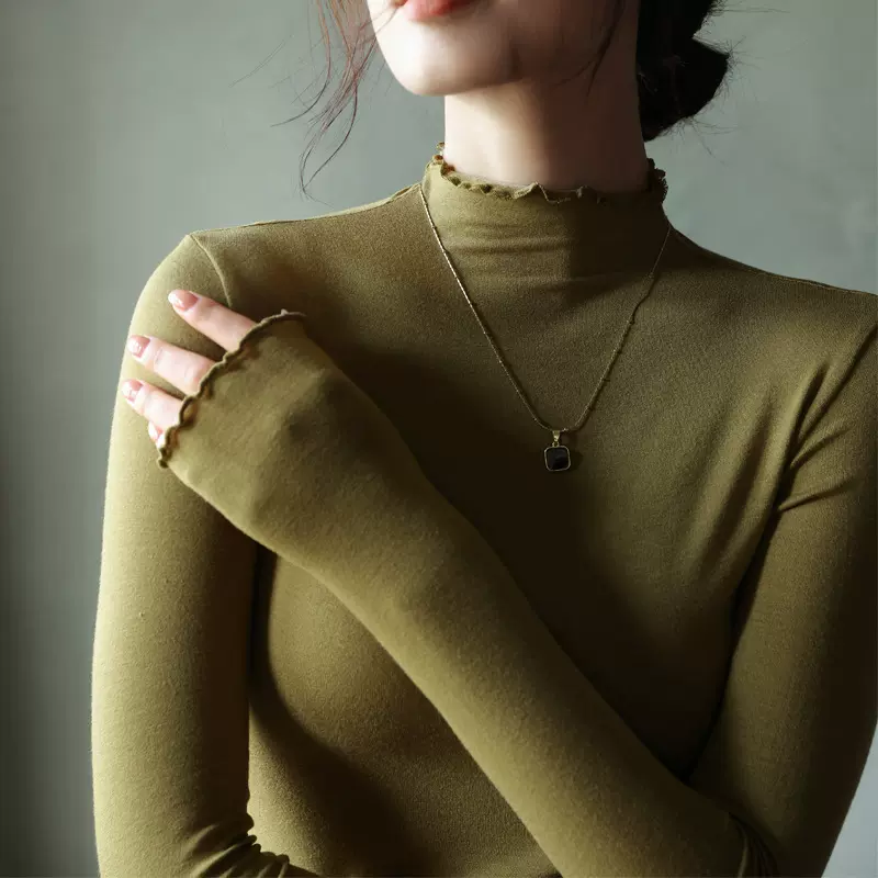 【蛋白打底衣】莫代尔半高领木耳边打底衫女秋冬季内搭长袖上衣