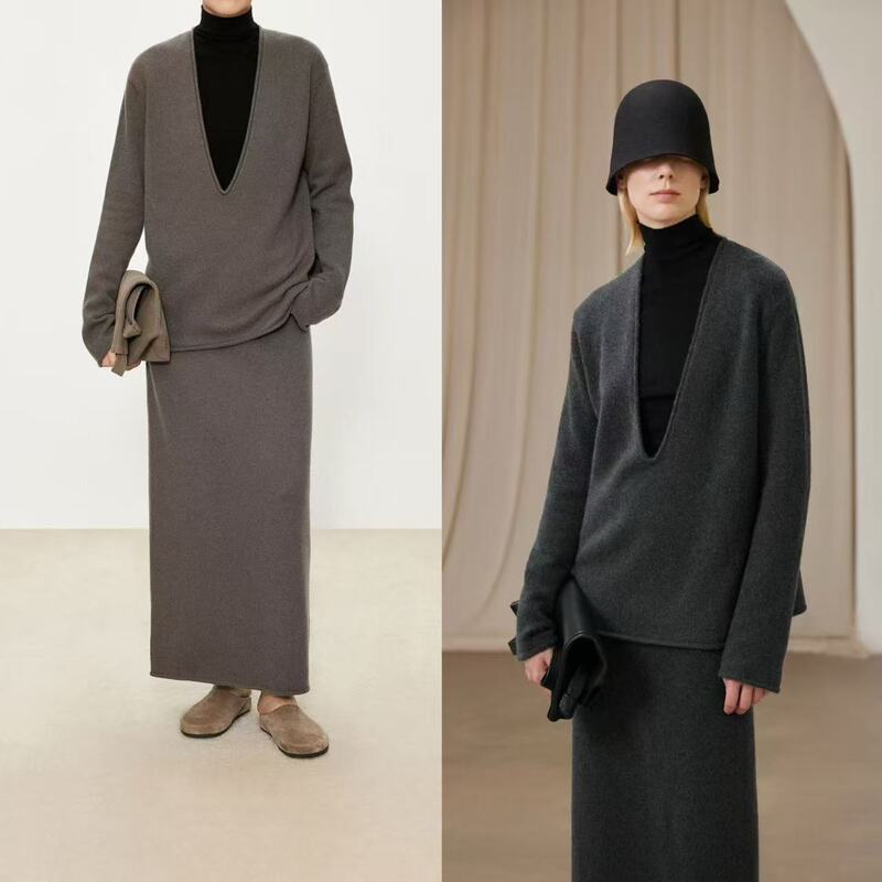 [Main Recommendation] 26 Early Spring New Models Tr Cashmere Wool Blend Hand-Rolled Edge Deep V-Neck Long-Sleeve Knitwear