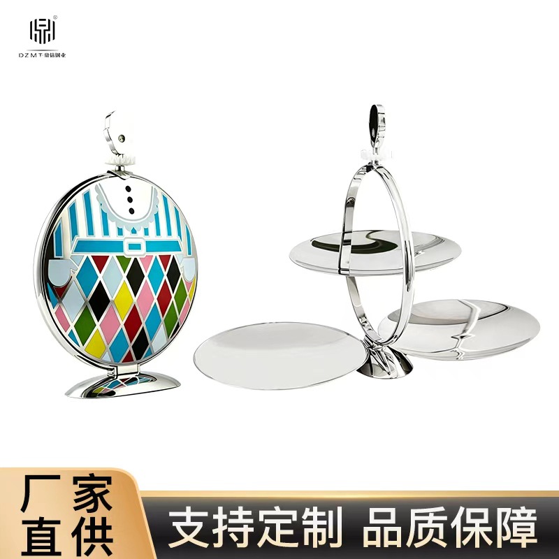 厂家直销复古风彩色轻奢折叠果盘几何图案翻盖点心架果盘装饰摆件 家纺家饰厂家批发实拍图