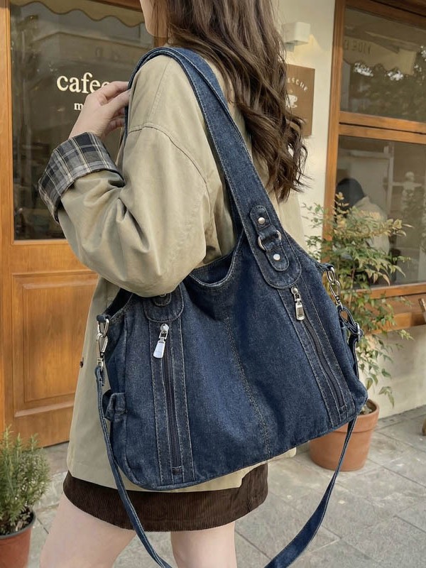 Bolsas de tendencia transfronteriza de gran capacidad para mujeres 2026 primavera nuevo retro jeans mochila de viaje simple tote