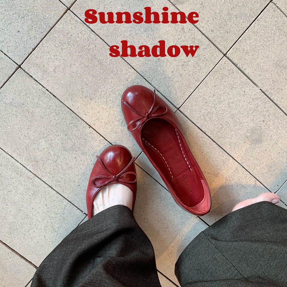 Super Soft Cowhide Version ~ Grape Mom's Same Classic Bow Red Pumps Women's Oil Wax Flat Soft Sole Shoes