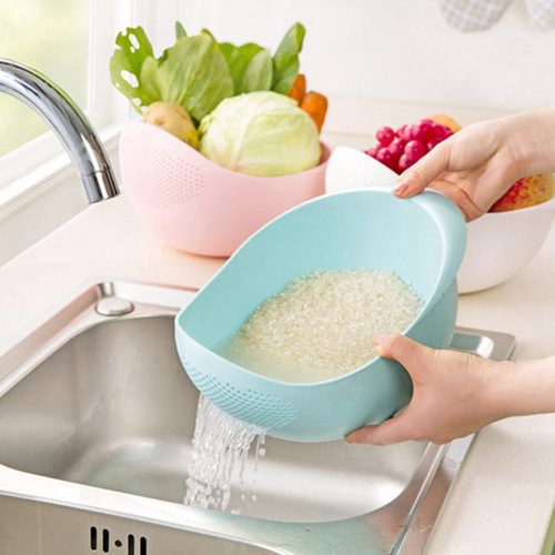 Kitchen multi-functional rice washing machine, vegetable basket, lazy people's supplies, draining water, rice washing sieve, dense hole multi-purpose plastic rice washing basin