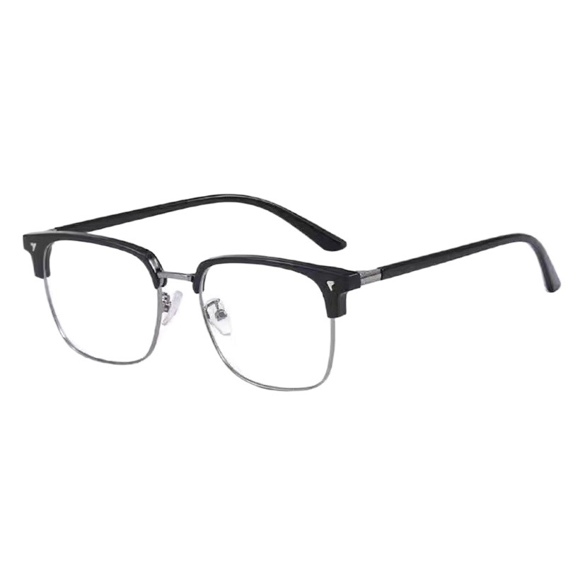 Vintage Half-Frame Tr Prescription Eyeglass Frames for Men with Round Faces, Slimming Effect, Unisex Plain Square Frames, Artistic Retro Style
