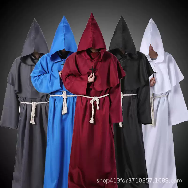 万圣节服装中世纪修士袍僧侣服巫师服牧师COSPLAY服披风多色