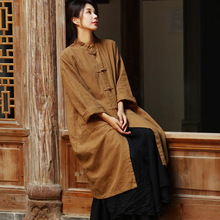 棉麻女装砂洗亚麻 新款复古文艺百搭开衫中长款外套