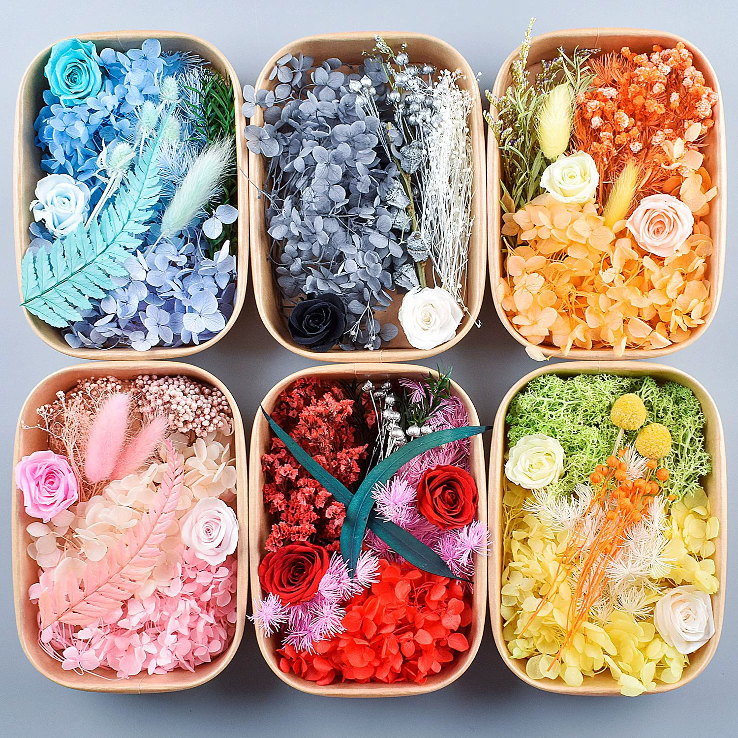 Натуральные цветы, сухоцветы, консервированные цветы, коробка, материалы для рукоделия, смешанные композиции, фоторамка, круглый веер, стеклянная крышка, свеча, гипсовые изделия