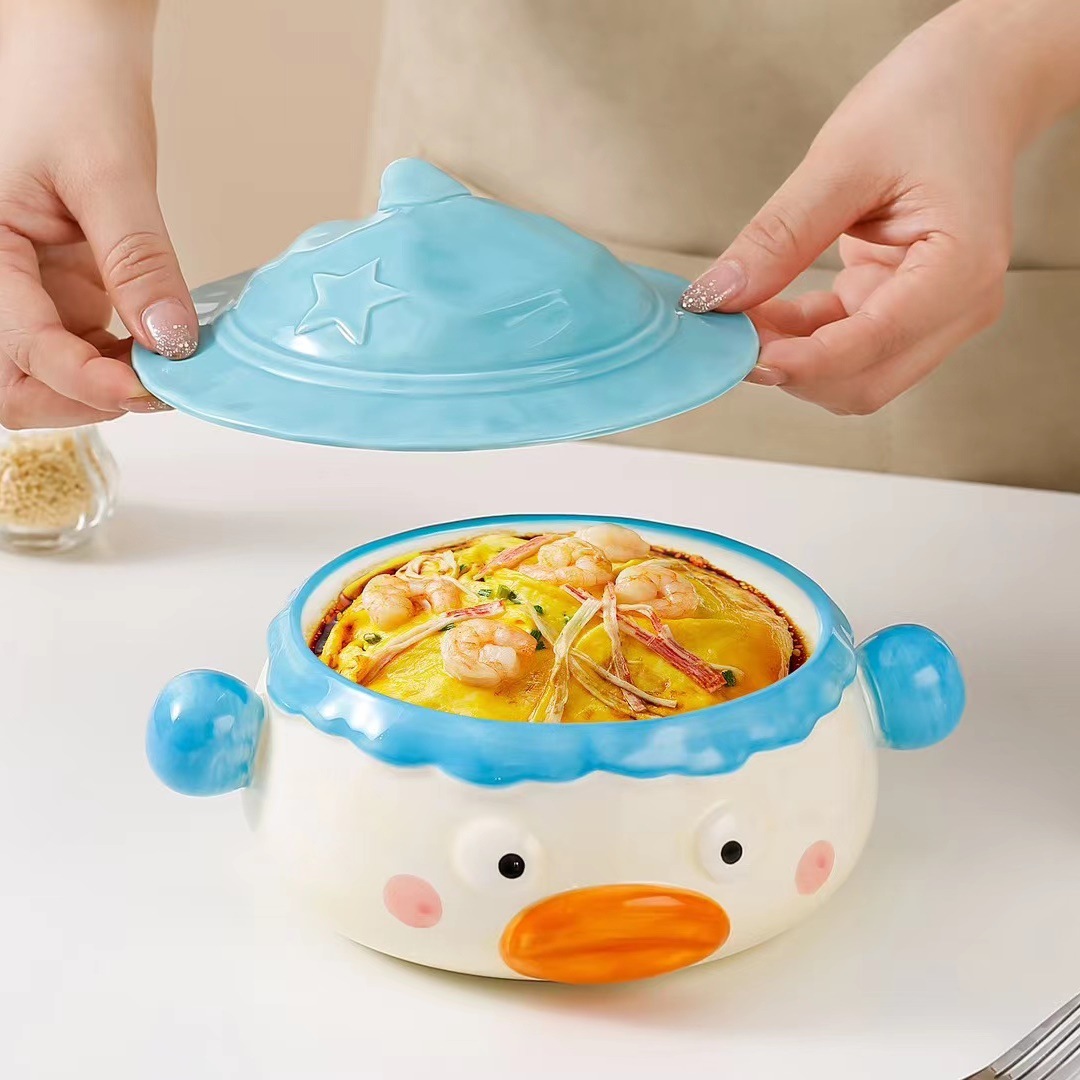 Personalidad creativa payaso de cerámica tazón de fideos instantáneos pintado a mano alivio hogar tazón de sopa con tapa lindo Internet celebridad ensalada tazón image 3