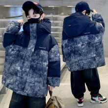 男童冬装加厚迷彩拼接连帽羽绒服2025新款童装加厚保暖上衣批发潮