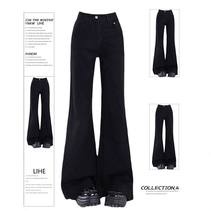 Loose-fitting black stretchy flared jeans for women, fall 2026 new style, slimming American-style wide-leg bell-bottom pants