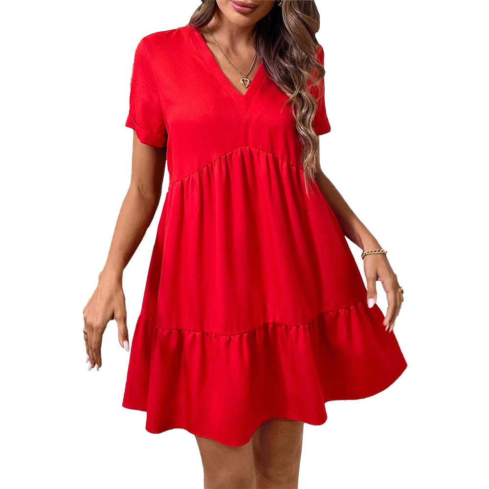 Women's Resort Casual Loose Fit V-Neck Short-Sleeve Dress