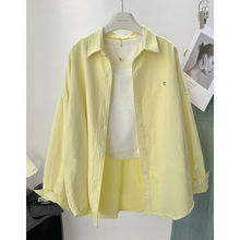 糖果色棉衬衫女春装新款韩版刺绣宽松中长款显瘦长袖衬衣女