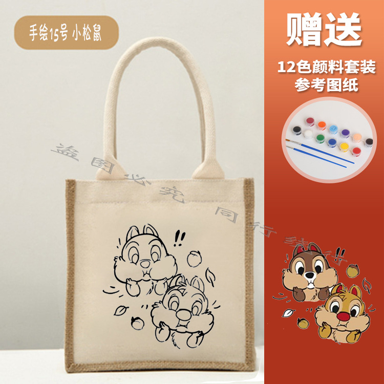 No impreso mismo bolso de yute creativo con lienzo DIY pintado a mano bolsa de lona pintura de graffiti Muji bolsa de lino portátil