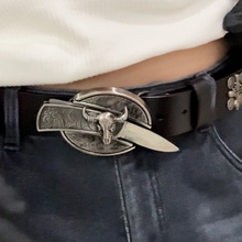 皮带男小刀真皮年轻人个性潮流朋克休闲学生防身牛皮腰带男士腰带